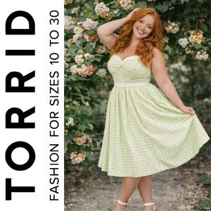 Torrid Retro Chic Green & White Gingham Twist-Front Swing Dress, 2X, NWT!
